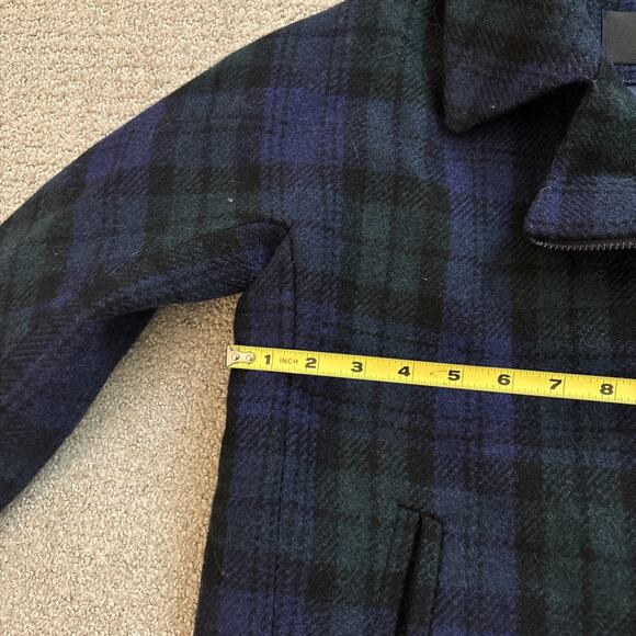 J. Crew Black Watch Tartan Wool Blue and Green Plaid Zip Up Winter Coat Size 0 - Picture 5 of 11